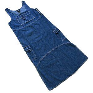 Star Wear Denim Jean Maxi Jumper Dress Overall Cargo Pockets Vintage 90s XL